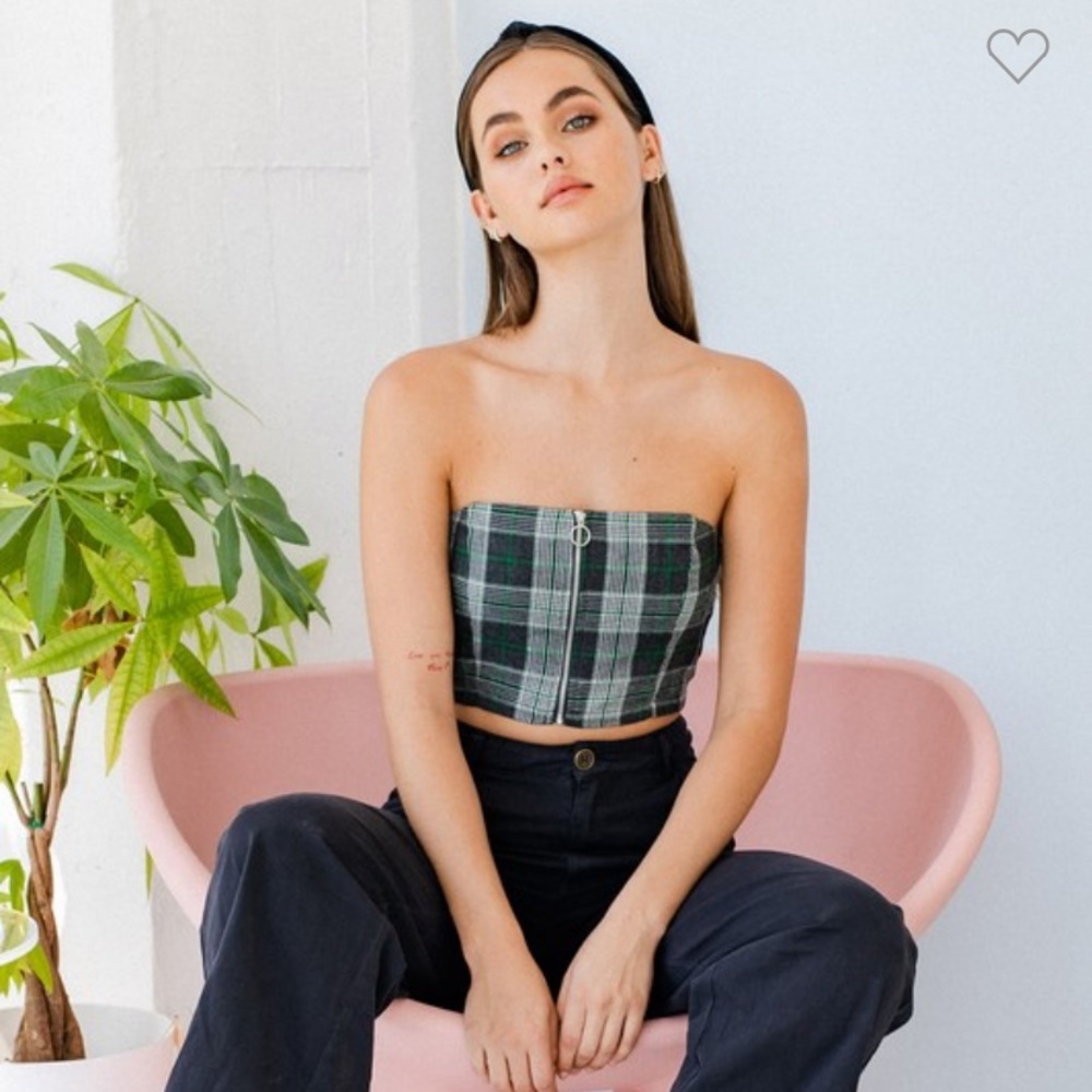 Plaid 🥂 No Shoulder Zip Crop